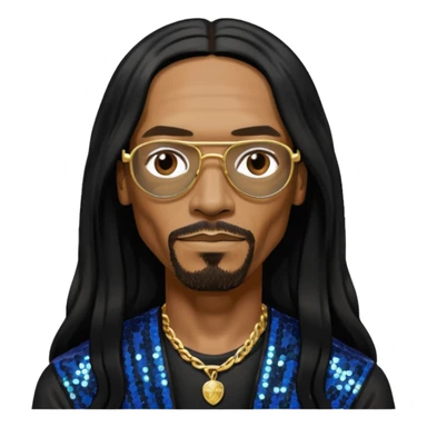 Snoop Dogg with long black hair, black sequin outfit sticker