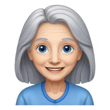 an elderly woman with long, grey hair and a smiling face with blue eyes sticker