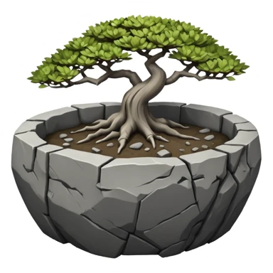 Stone Age rocks cracked and broken forming a very shallow bonsai pot  sticker