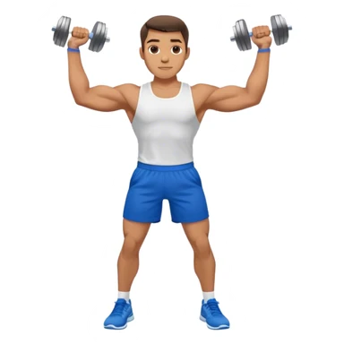 man with blue shorts doing side-lateral raise (T pose) with light dumbbells sticker
