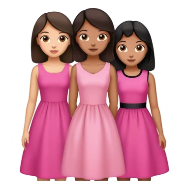 Three sisters hug, light skin with dark brown hair, tan skin black hair, tan skin dark brown hair, pink dresses sticker