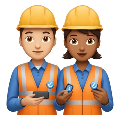 create a realistic emoji of two working packaging workers switching position with a switch symbol between them sticker