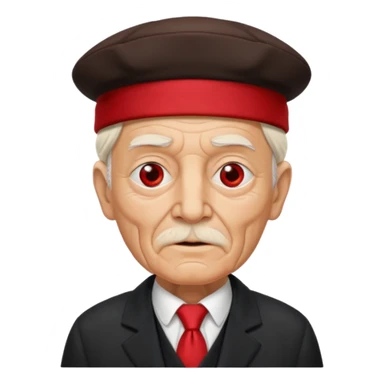 black suited old man with red fes hat and eye pach sticker