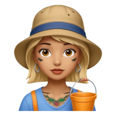 Cool girl with neck tattoo and bucket hat sticker