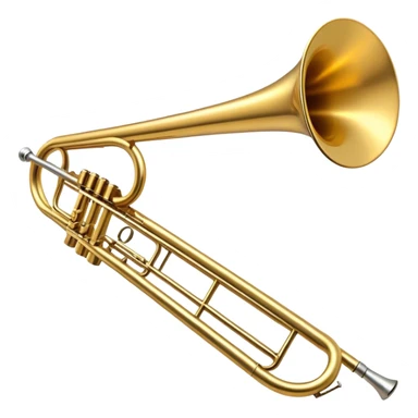 Cinematic Realistic Trombone, sleek brass slide extending dynamically, subtle scratches adding authenticity, warm golden reflections bouncing off the metal, glowing with a bold and resonant musical energy. sticker