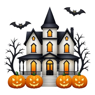 White Victorian style home decorated for Halloween sticker