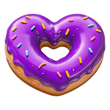 Realistic isolated heart shaped donut with purple color. sticker