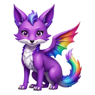 Black Cartoon female Fox dragon hybrid purple eyes with wings face front full body dark rainbow colored sticker