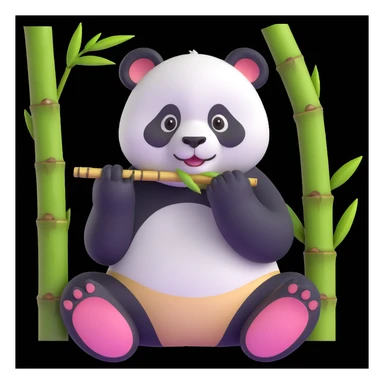 panda eating bamboo in forrest background, close up pose sticker