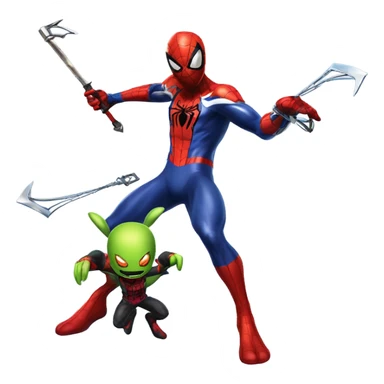 spiderman from marvel rivals with the keyblade from kingdom hearts sticker