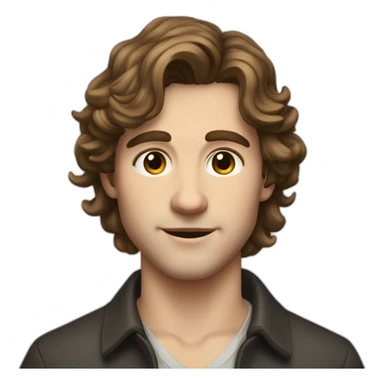 Young men type italian, White skin, with long wavy brown hair (Which go down behind to the nape of the neck), Little bit dezoom sticker