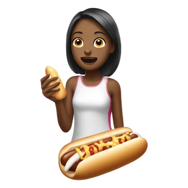 a girl eating fresh hotdog with mayonnaise spilled sticker
