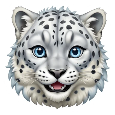 Cinematic-Comical-Snow-Leopard-Portrait-Emoji – Head tilted dramatically with an exaggeratedly amused expression, featuring a thick, spotted white-and-grey coat with a dense ruff around the neck, wide, piercing icy blue eyes filled with playful disbelief zoomed out showing the shoulders sticker