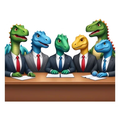 different office dinosaurs in suits sitting along the conference table sticker