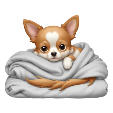 Long haired chihuahua, beige/redhaired, pale head, with white chest and white socks, head without white, sleeping cutely under blanket sticker