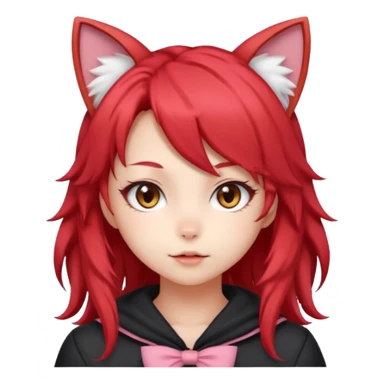 very cute anime cat-girl with cat ears, red blowing hair sticker