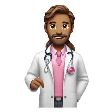Long brown hair doctor in pink undershirt white coat over pink stethoscope  sticker