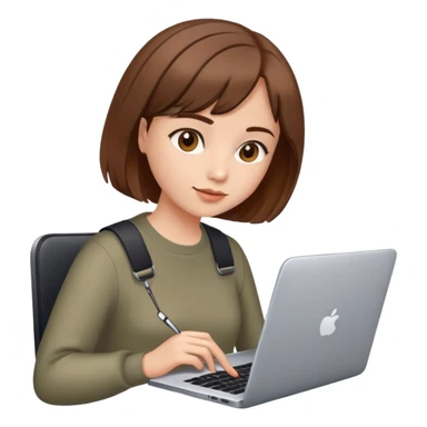 Girl with brown bob hairs with laptop and phone  sticker
