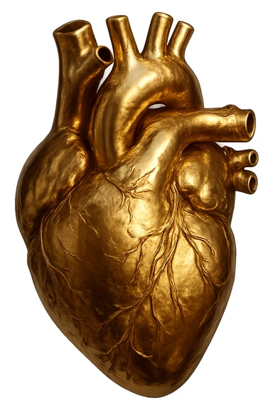 realistic digital art of a heart with a liquid gold effect, no background sticker