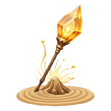 desert sand mage staff object icon, ancient wooden staff, swirling sand crystal on top, glowing golden aura, small floating sand particles, fantasy desert style, 3D cartoon, mobile game icon style, centered, clean background, soft shadow, no text, no watermark
 sticker