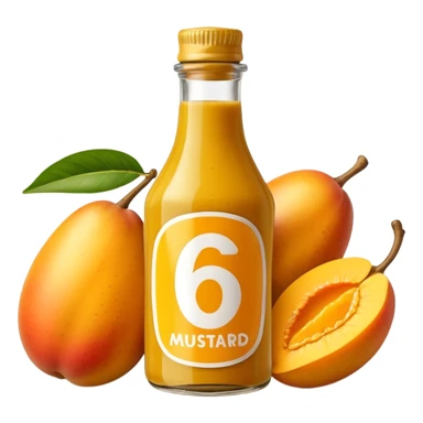 Bottle of mustard that says 67 with mangoes next to it sticker