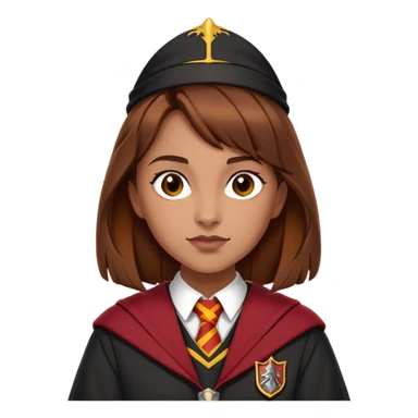 Georgina Leonidas is Katie Bell in harry potter, wear hogwarts gryfindor uniform, brown hair sticker
