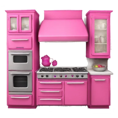 Isolated full length Realistic hot pink vintage retro kitchen range with cabinets and counters sticker