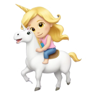 Blonde baby girl riding a unicorn inside of a bucket ￼ sticker