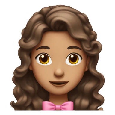 Girl with long wavy brunette hair with a half up half down pink bow hairstyle sticker