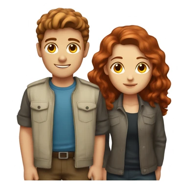 Brown-haired boy portrait close-up lighter skin and red haired girl  sticker