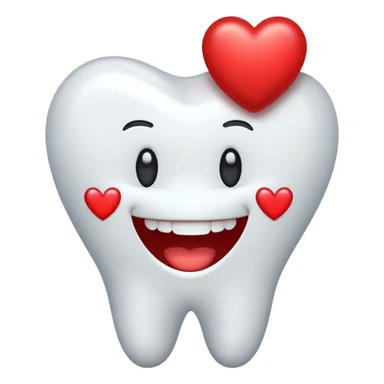 white tooth with a small red heart, simple and friendly emoji style sticker