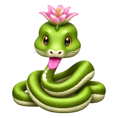 A cute, kind, furry snake doll
with a light green and white body
with a pink lily flower on its head
(no stinger in its mouth) sticker