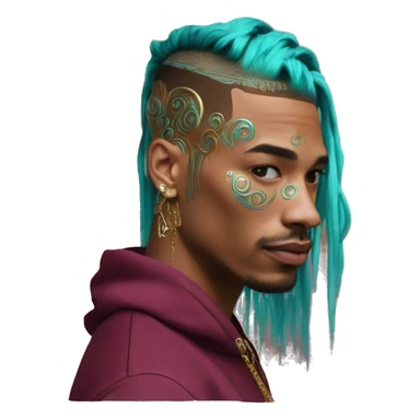 Vintage patina intricate swirls gold jewellery baroque golden sparkle tropical Deep pink maroon burgundy cyan dark hoodie man vitiligo dyed hair gold piercings nose piercing ear piercings sticker