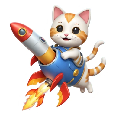 cute cat flying with a rocket pack on its back, rocket flames, happy face, 3D cartoon, mobile game icon style, clean background, no text, no watermark
 sticker