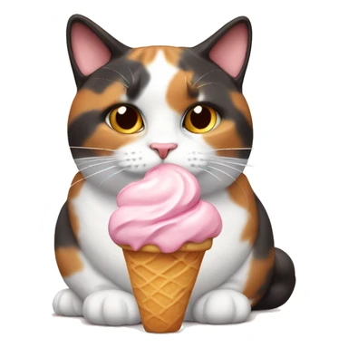 fat calico cat with icecream on their head  sticker