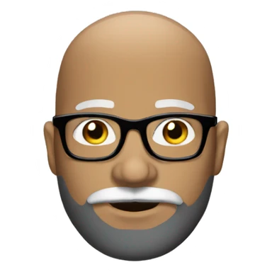 a bald man with a salt and pepper beard and black glasses sticker