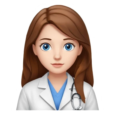 inside a classroom at university, a pretty female nursing student with long brown hair, blue eyes sticker