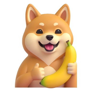shiba inu showing thumb up and having banana sticker