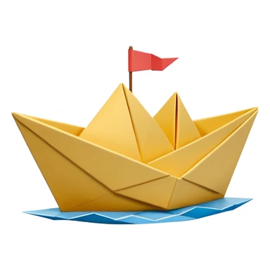 3D render of Paper Boat made entirely of folded origami paper, sharp creases, cardboard texture, matte finish, visible paper grain, craft aesthetic, Apple emoji style, isolated on white background --v 6.0 sticker