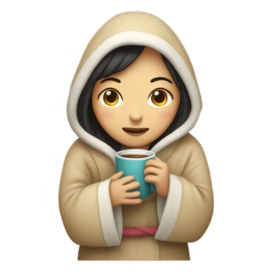 Asian girl wrapped in cozy blanket drinking coffee sticker