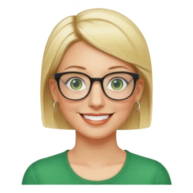 femme 40 ans lunettes carrécheveux très courts blonde anneaux oreilles yeux verts sticker