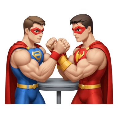 2 superheroes arm wrestling each other sticker