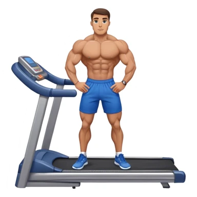 brunette male bodybuilder blue shorts treadmill sticker