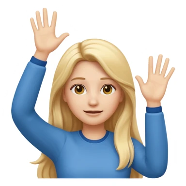 I want a white female animated gif emoji with long blonde hair putting hands up in the air sticker