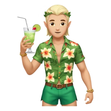 elf male legolas Unbuttoned Hawaiian shirt, swim trunks, shaking a cocktail shaker (sparks flying) sticker
