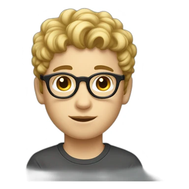 a fair-skinned boy with short-cut sides and a curly top with white glasses and a black cat iOS emoji sticker
