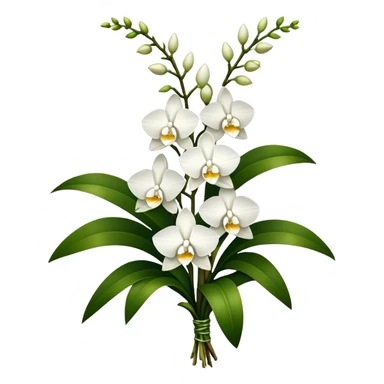 big bouquet white Dendrobium Orchid, stem, leaf sticker