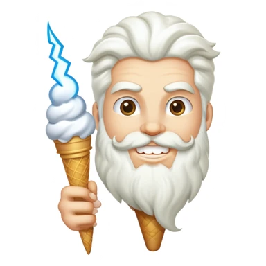 smiling Zeus with white ice cream and lightning bolt sticker