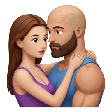 intimate moment between lovers muscular bald man brown beard, beautiful long hair woman sticker