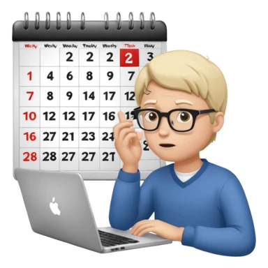 weekly calendar next to person confused symbol should be shown in his head adjusting it with laptop sticker